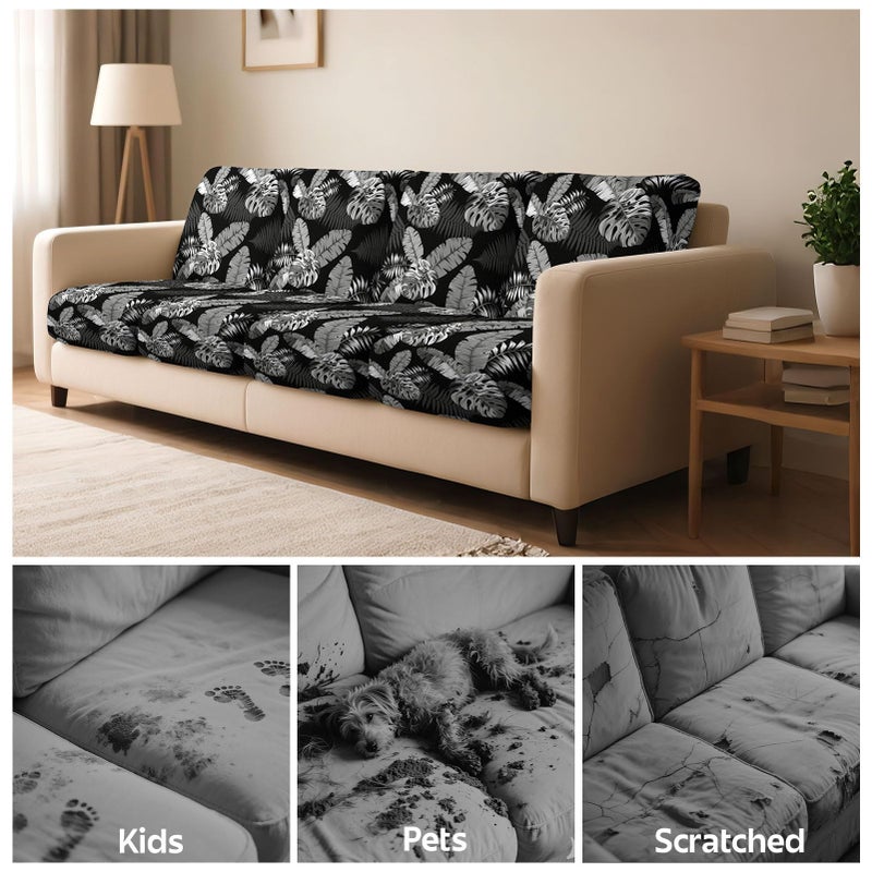 pickyNproud 8Pcs Patio Cushion Covers Stretch Outdoor Couch Cushions Slipcovers Replacement Washable Furniture Protector with Elastic Bottom Sofa Chair Seat Cover, Black White - Image 5