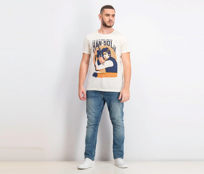 STAR WARS Men Short Sleeve Graphic T-shirt, Beige and Orange and Navy - Image 3