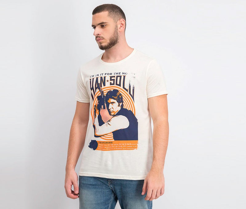 STAR WARS Men Short Sleeve Graphic T-shirt, Beige and Orange and Navy - Image 1