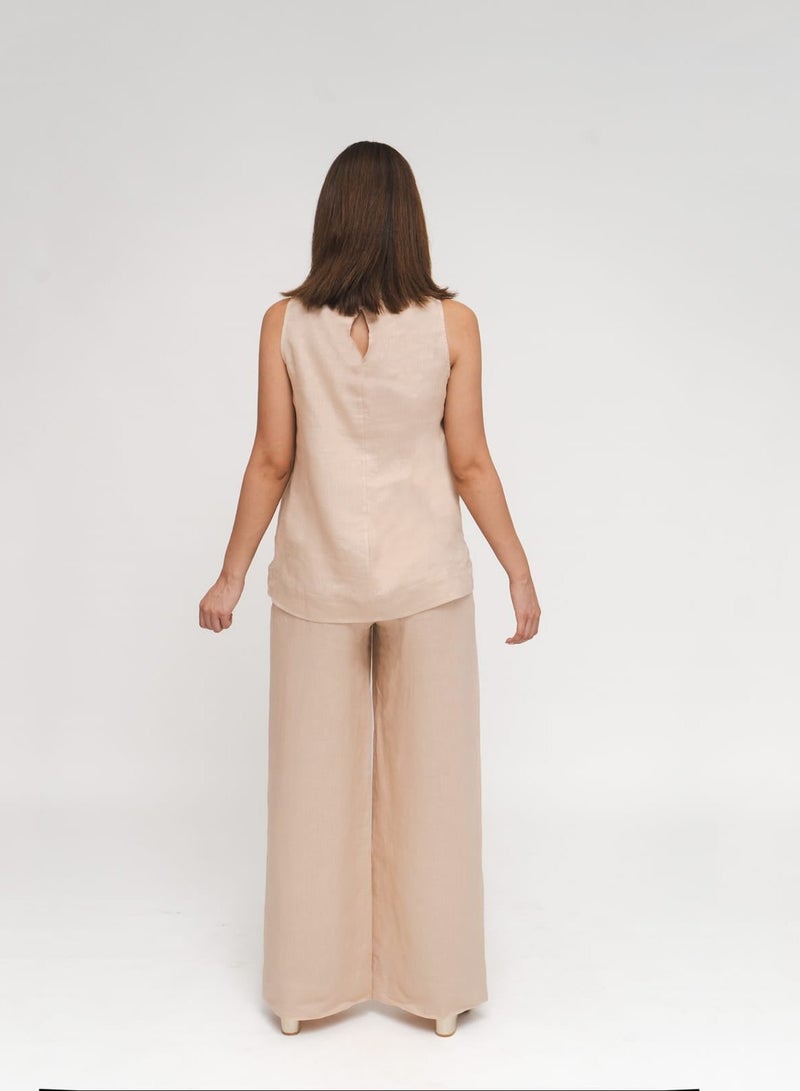 Etta Cleo, Italian Linen legged Pants in Beige - Image 3