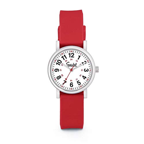 Speidel Scrub Petite Watch for Nurses, Medical Professionals, Mens and Womens Watch with Second Hand Nursing, Nurse Watches for Women Men, Waterproof 12 and 24 hr Time - Red - Image 1