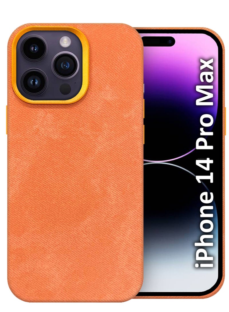 CATANES iPhone 14 Pro Max Alcantara Case Cover Premium Quality Luxurious Soft Touch Protection with Metal Camera Frame - Orange  - Image 1
