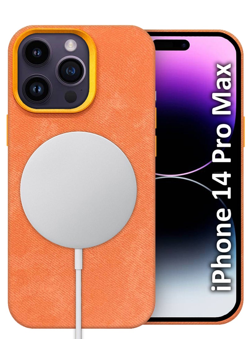 CATANES iPhone 14 Pro Max Alcantara Case Cover Premium Quality Luxurious Soft Touch Protection with Metal Camera Frame - Orange  - Image 2