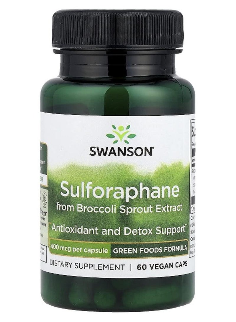 SWANSON سوانسون، سلفورافان من مستخلص براعم البروكلي، 400 ميكروغرام، 60 كبسولة نباتية - Image 1