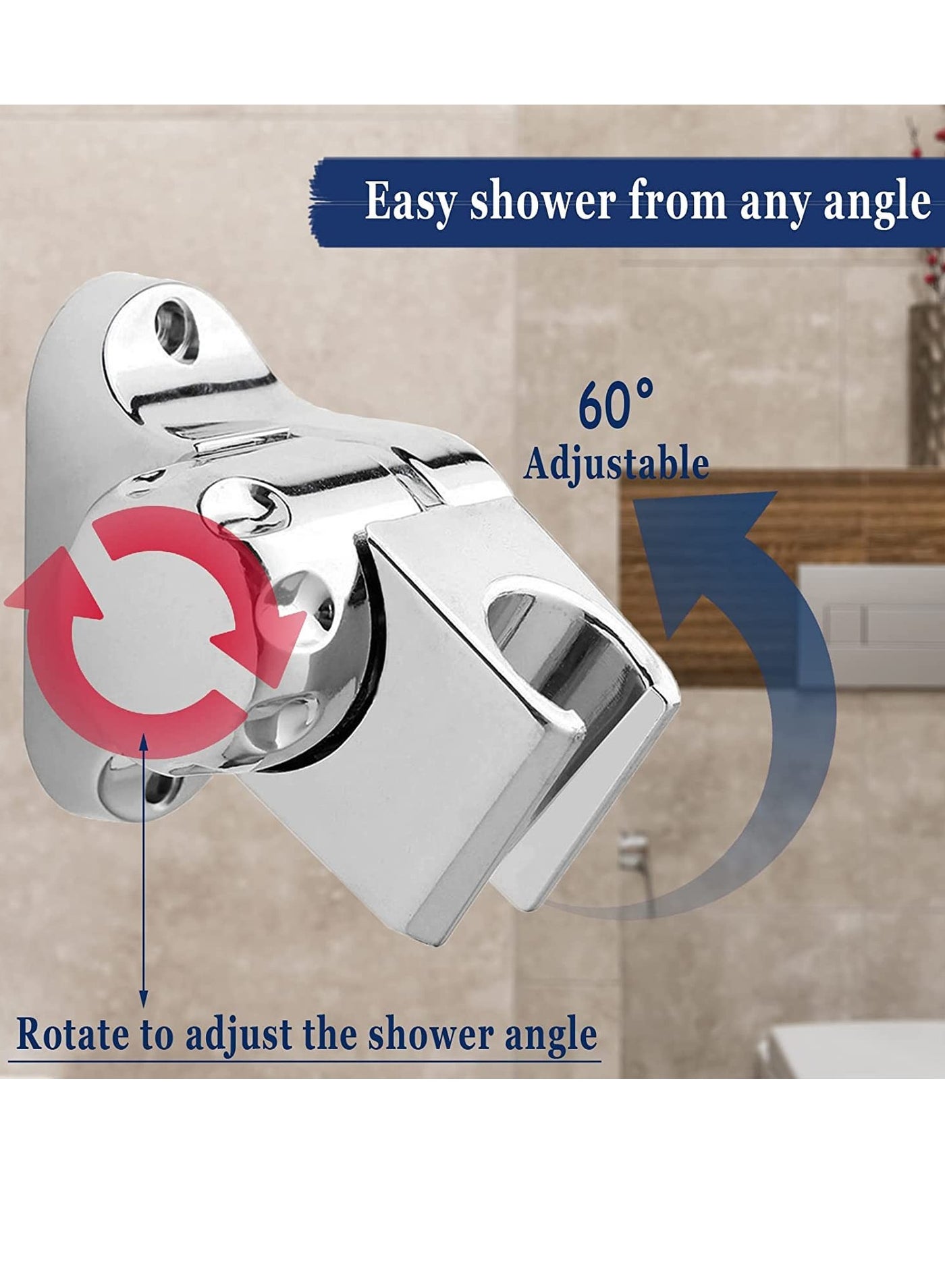Adjustable Shower Head Holder - 20-29mm Clamp-On Bracket - 35° Rotating, Non-Slip, No Drilling Required - Silver Zinc Alloy - For Round Shower Rods