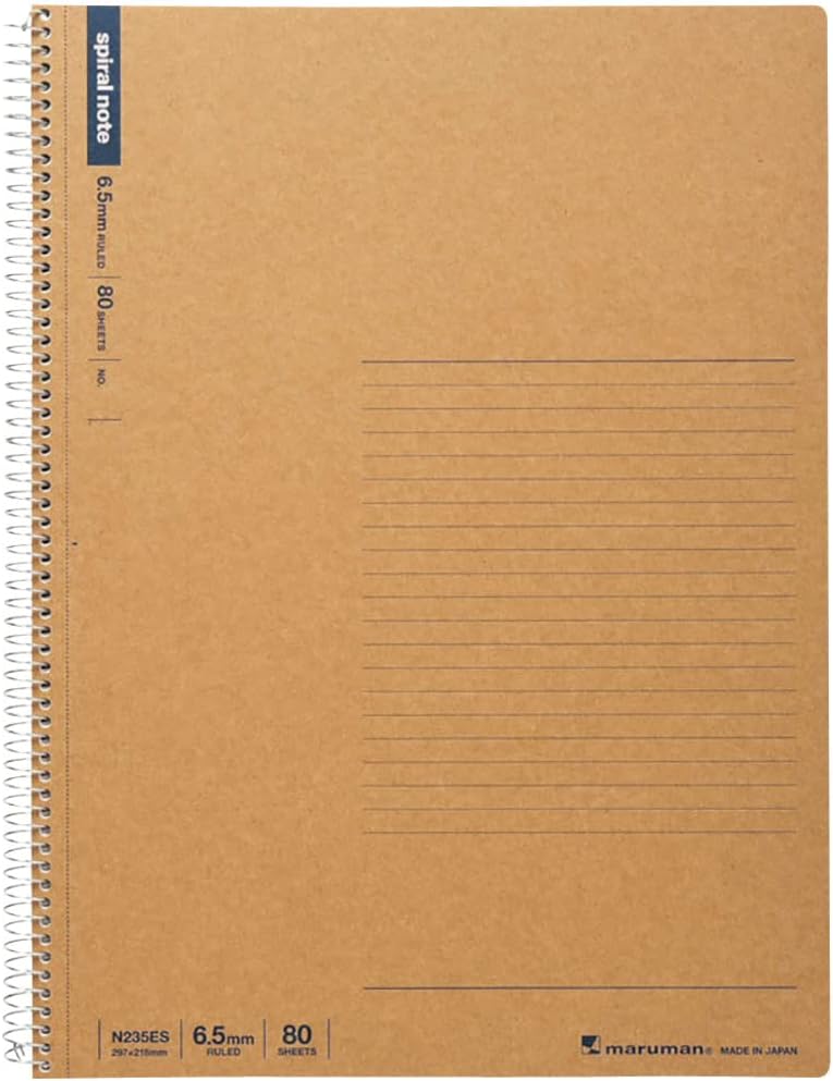 Maruman SPIRAL NOTE BASIC 8.58 x 11.69 inches (A4) after detached, 6.5mm 38-lined, 80 Sheets (N235ES) - Image 1