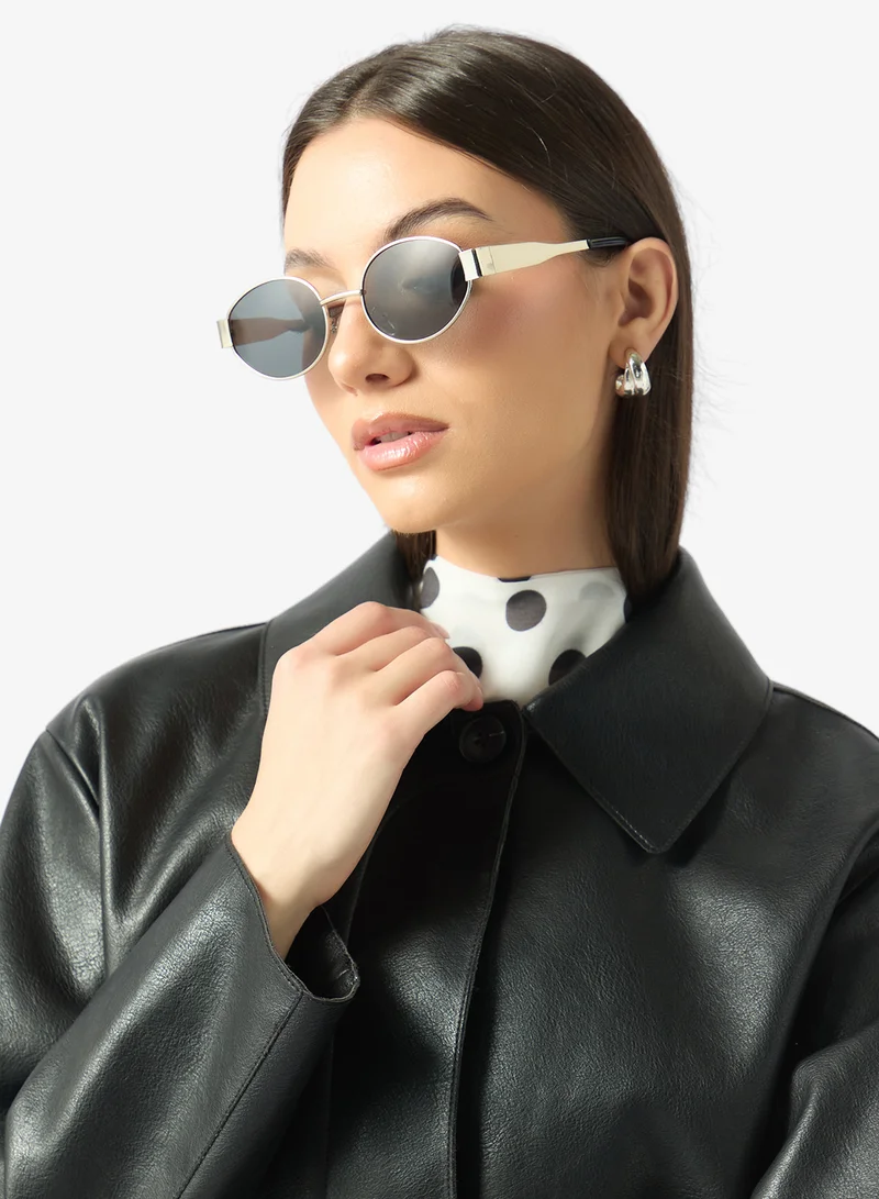 ELLA Silver Classic Round Sunglasses With Silver Accent for Women | Best Price UAE