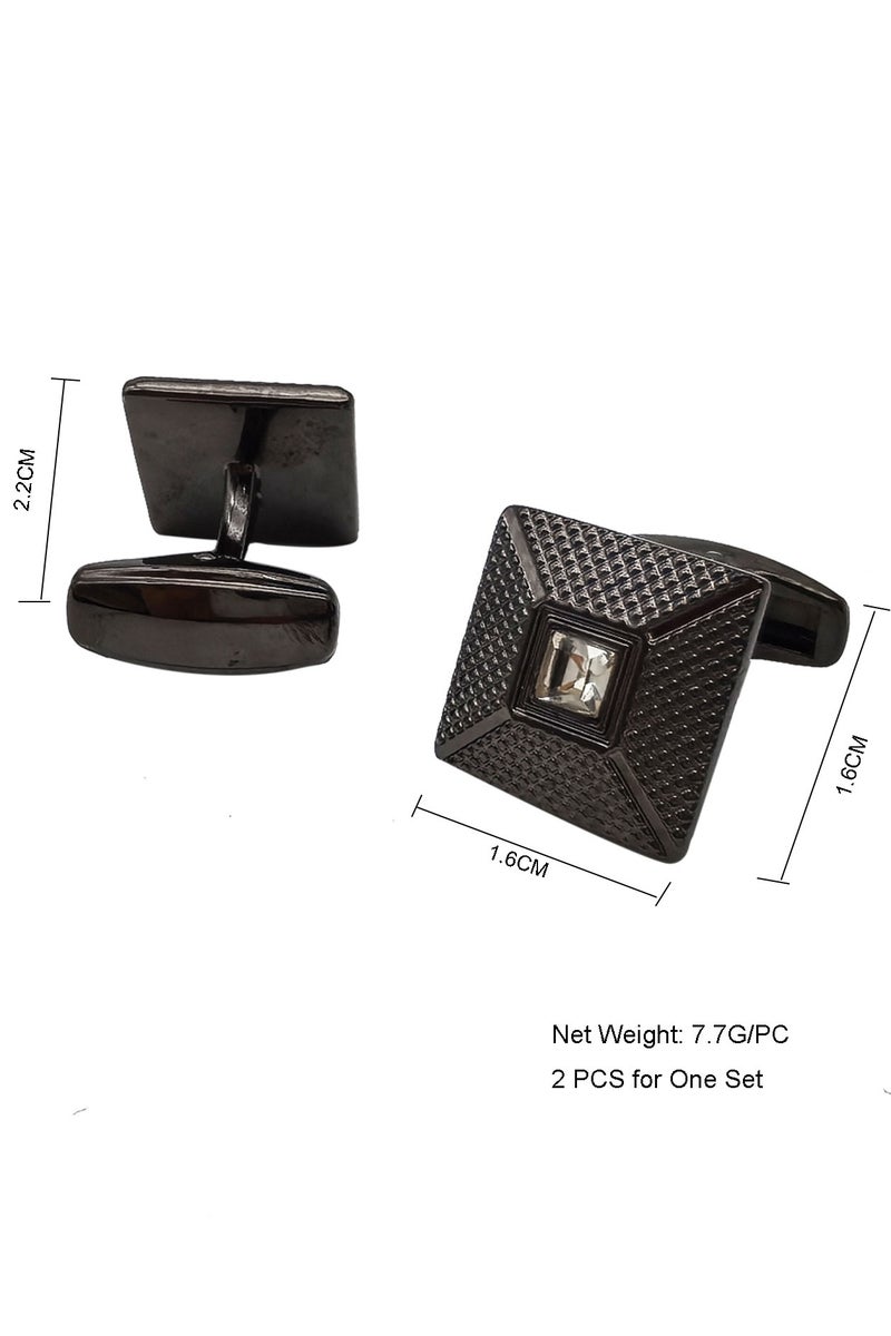 Gold Silver Diamond Square Cufflinks, 2 PCS in One Set Alloy Jewelry Specially Design for Men's Shirt Wedding Business Gift with Delicate Package Box, 2 Colors for Selection  - Image 2