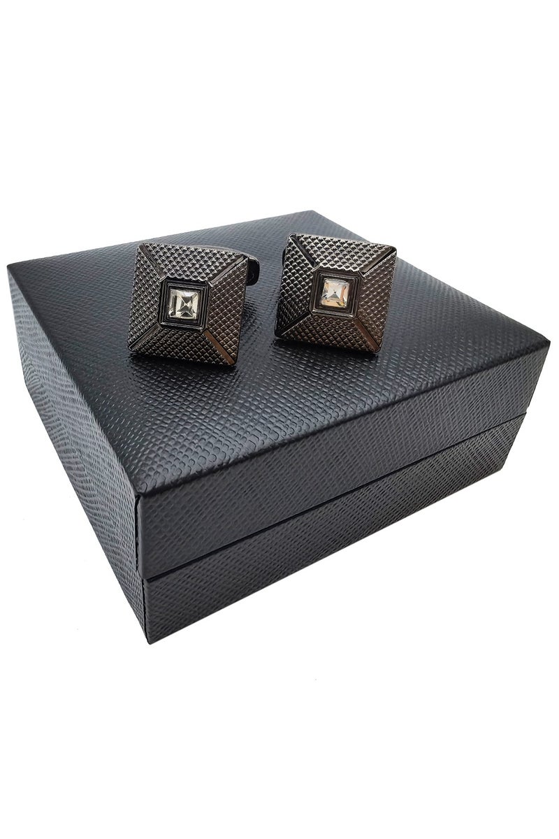 Gold Silver Diamond Square Cufflinks, 2 PCS in One Set Alloy Jewelry Specially Design for Men's Shirt Wedding Business Gift with Delicate Package Box, 2 Colors for Selection  - Image 3
