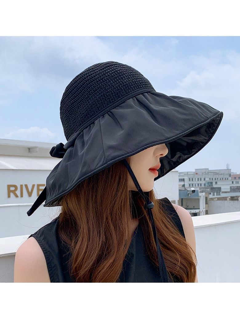 Women Wide Brim Sun Hat Summer Beach Sun Hat Travel Foldable Brim Floppy Beach Hats for Women Outdoor UV Protection Mesh Beach Fishing Bucket Hat - Image 1