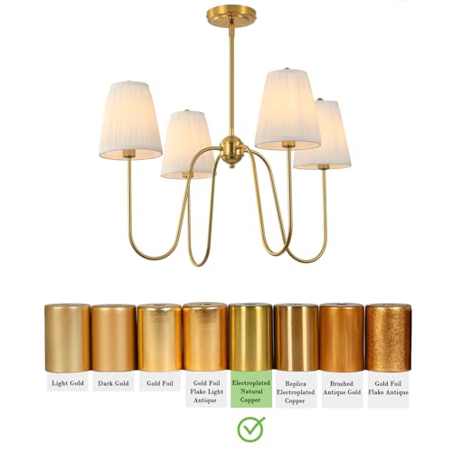 Electro bp; 27" Dia 4-Arm White Pleated Fabric Shades Chandeliers with Polished Gold Metal Curve French Country Brocade Covers Ceiling Light Fixture,E12,160W,for Living Room,Dining Table; - Image 5