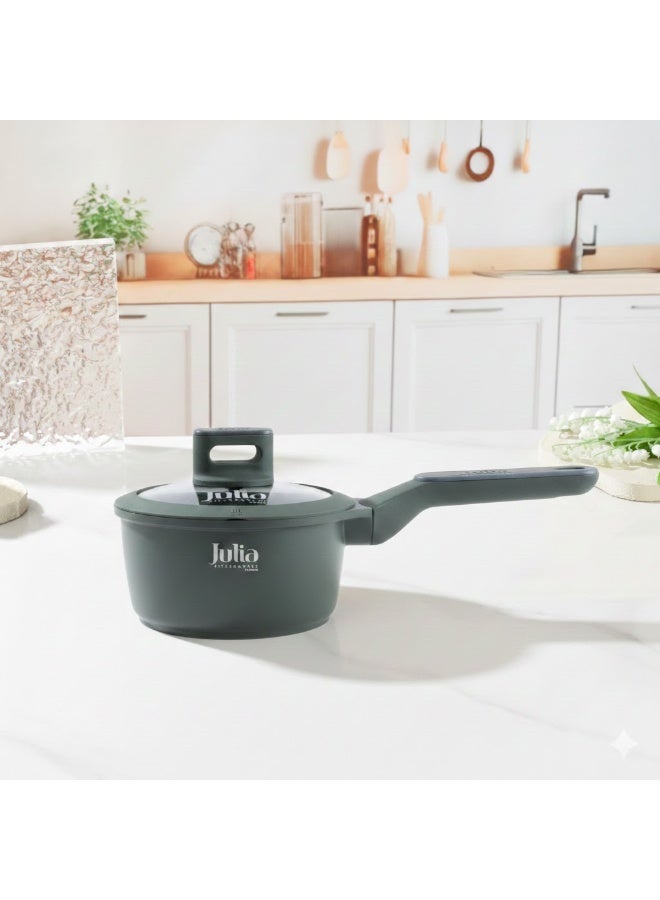 جوليا قِدر صلصة جوليا  إيليت برو 16 سم مع غِطاء -  أخضر - جرانيت أسود غير لاصق - يدعم الحث الحراري - Image 1