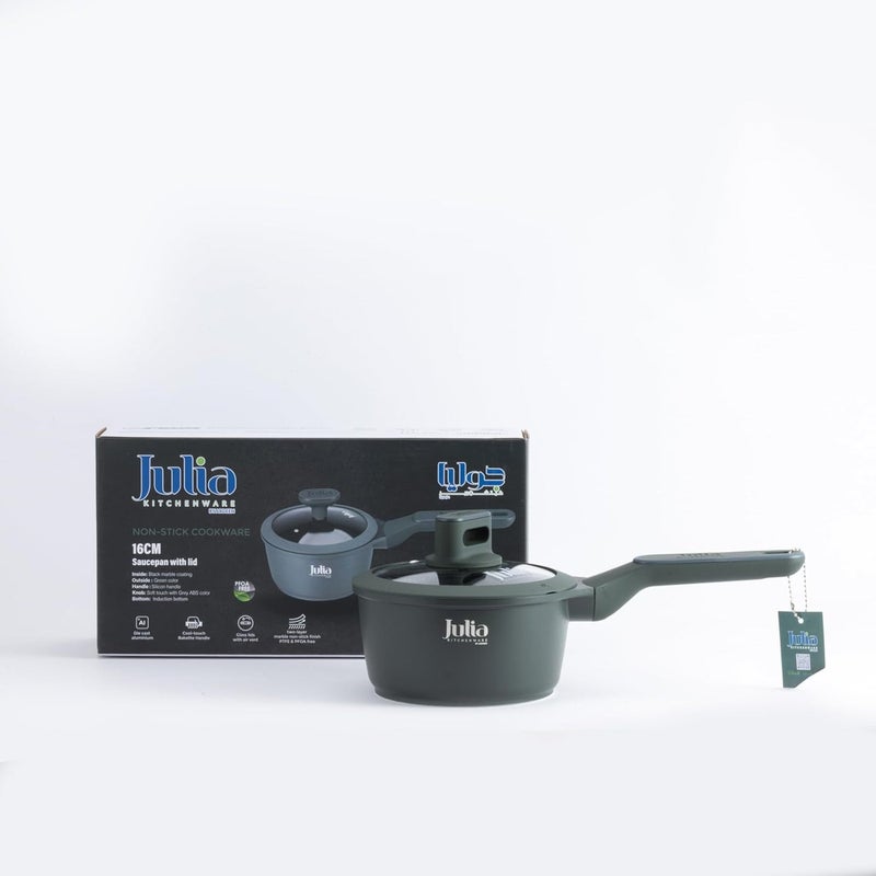 جوليا قِدر صلصة جوليا  إيليت برو 16 سم مع غِطاء -  أخضر - جرانيت أسود غير لاصق - يدعم الحث الحراري - Image 3