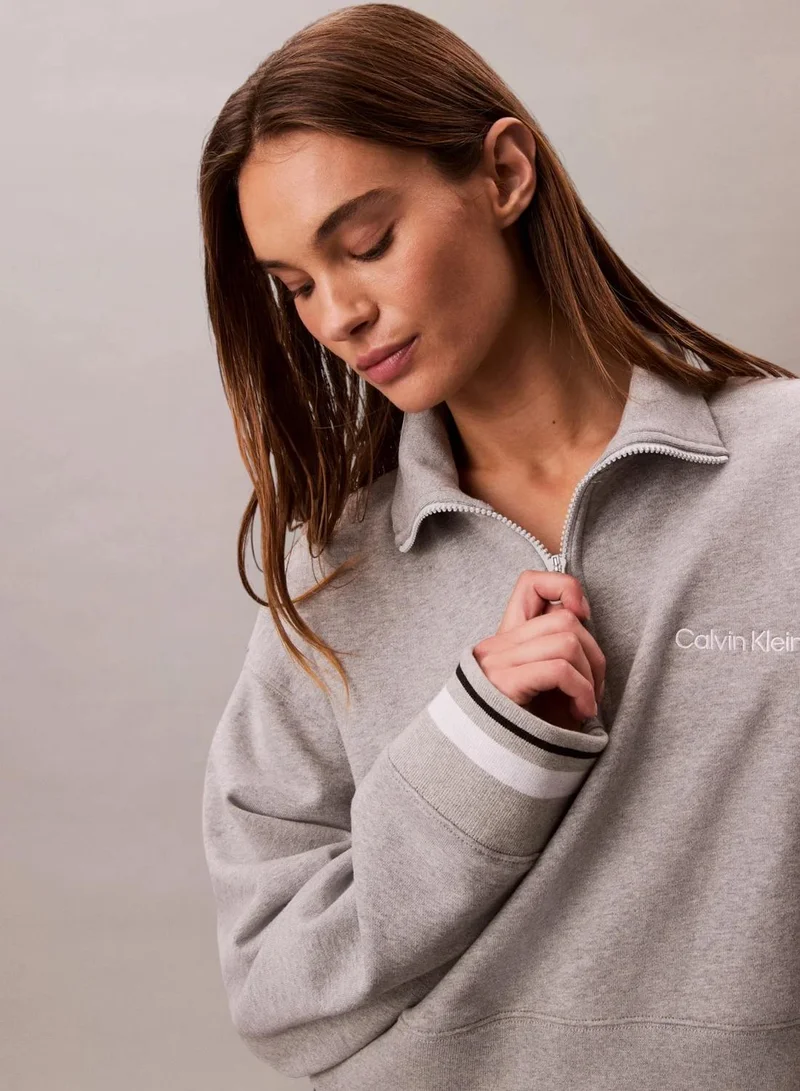 Calvin Klein B10 Grey Heather French Terry 1/4 Zip Sweatshirt for Women | Best Price UAE