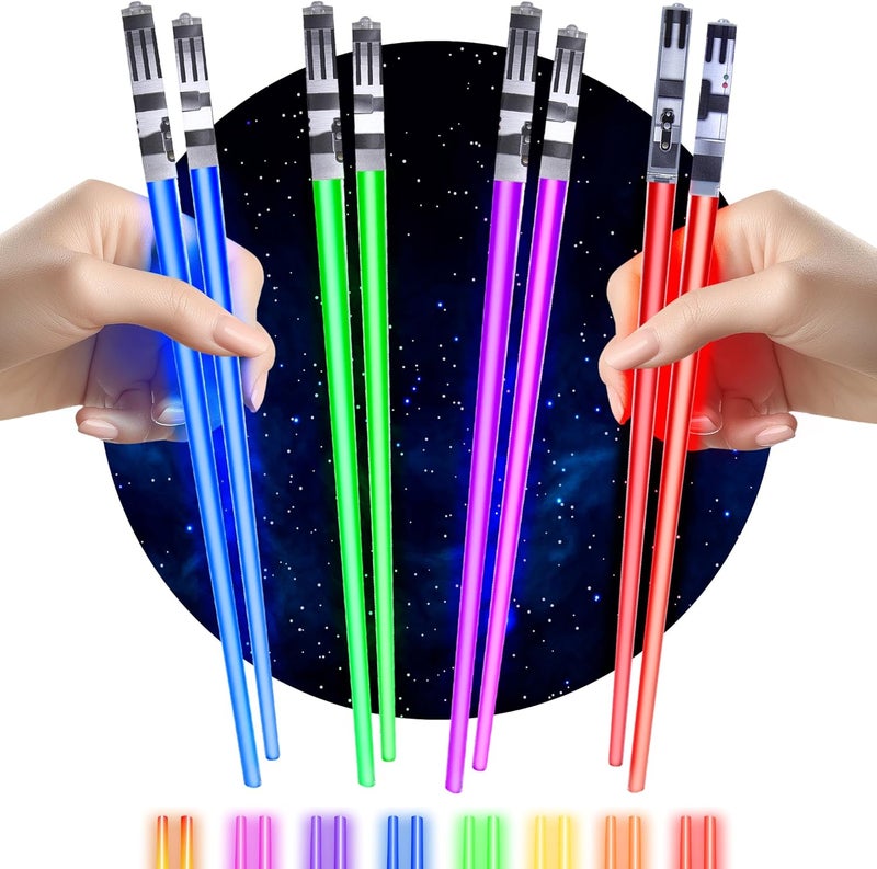 ChopSabers Lightsaber Chopsticks Star Wars Light Up - LED Glowing Light Saber Chop Sticks - Reusable Sushi Lightup Sabers Chopstick Set Of 4 Pairs - Blue & Red & Green & Purple - Image 1
