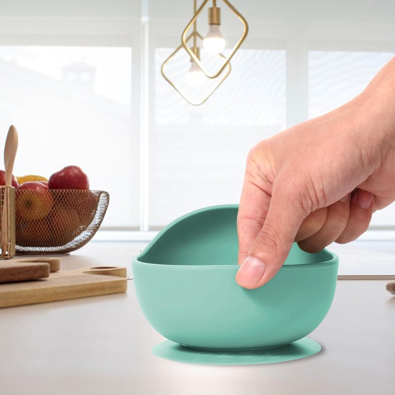 Xacton Baby Feeding Bowl & Wood Solid Handle Spoon I Silicone Unbreakable Non-Slip Suction Base Design I BPA Free, Dishwasher, Freezer & Microwave Safe I Feeding Kit for Infants & Toddler (Cyan) - Image 3