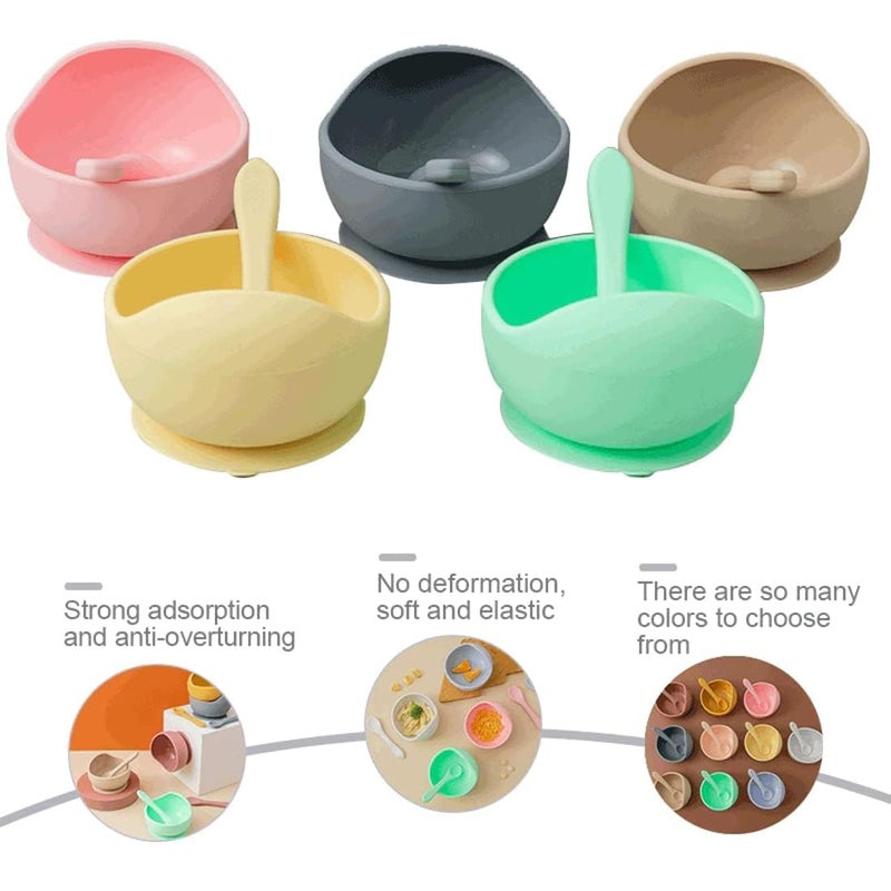 Xacton Baby Feeding Bowl & Wood Solid Handle Spoon I Silicone Unbreakable Non-Slip Suction Base Design I BPA Free, Dishwasher, Freezer & Microwave Safe I Feeding Kit for Infants & Toddler (Cyan) - Image 5