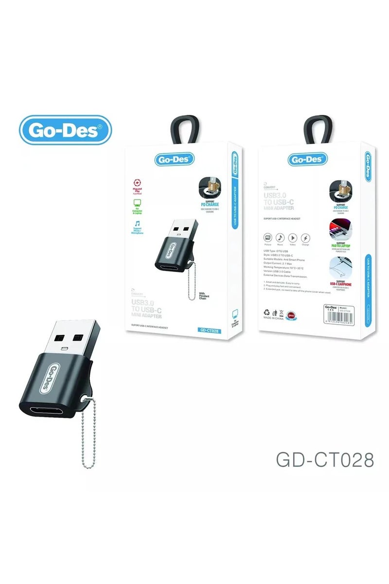GO-DES USB A Male to Type C Female Connectors Charger Converter Type-C Adaptors Go-Des OTG Converte USBC USB-C to USB Adapter
