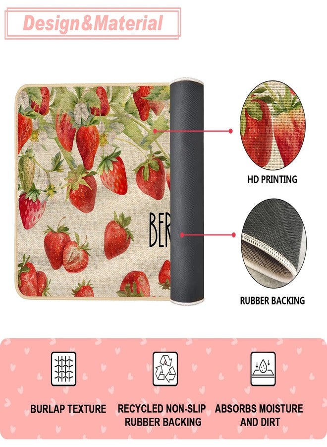 Baccessor Strawberry Door Mat Spring Summer Berry Sweet Fruit Bee Front Doormat Indoor Outdoor 17 x 29 Inch Non Slip Rubber Backing Seasonal Anniversary Wedding Entryway Kitchen Floor Decoration - Image 5