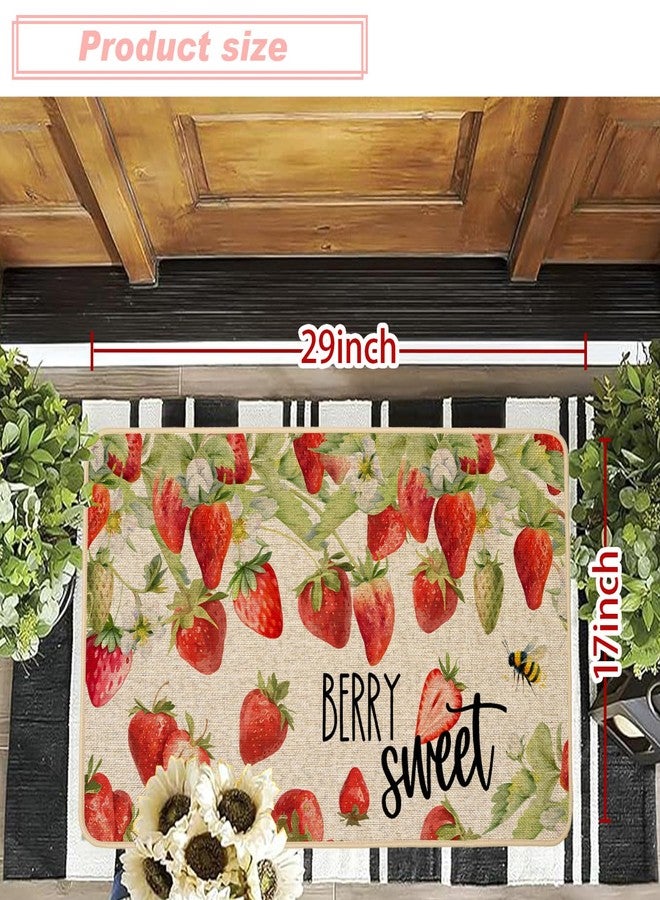 Baccessor Strawberry Door Mat Spring Summer Berry Sweet Fruit Bee Front Doormat Indoor Outdoor 17 x 29 Inch Non Slip Rubber Backing Seasonal Anniversary Wedding Entryway Kitchen Floor Decoration - Image 3