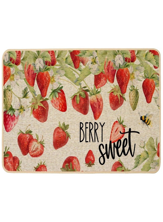 Baccessor Strawberry Door Mat Spring Summer Berry Sweet Fruit Bee Front Doormat Indoor Outdoor 17 x 29 Inch Non Slip Rubber Backing Seasonal Anniversary Wedding Entryway Kitchen Floor Decoration - Image 1