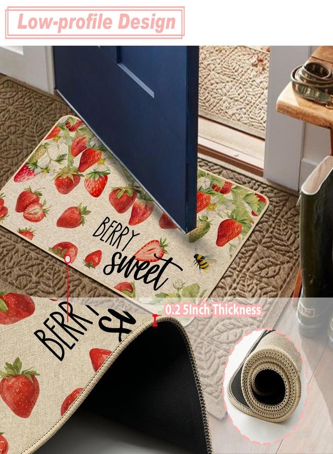 Baccessor Strawberry Door Mat Spring Summer Berry Sweet Fruit Bee Front Doormat Indoor Outdoor 17 x 29 Inch Non Slip Rubber Backing Seasonal Anniversary Wedding Entryway Kitchen Floor Decoration - Image 4