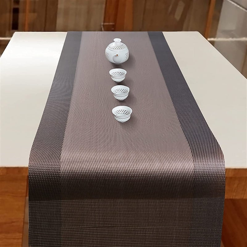 we3 we3 Table Runner Farmhouse Style Table Runner Heat Resistant Non-Slip Washable PVC Stain Resistant Woven Vinyl for Kitchen Dining Table Outdoor Party Holiday Decoration (1* Brown Runner) - Image 2