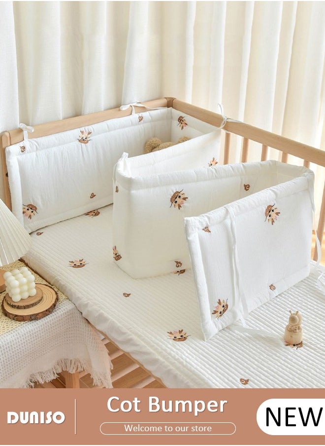 DUNISO Cot Bumper, Crib Bumper, Breathable Mesh Cot Liner, Crib Rail Cover, Baby Boys Girls Nursery Breathable Crib Bed Liner Bumper Baby Crib Rail Cover Protector Guard Padded Cot Rail Wrap for Side Front Rails  - Image 1