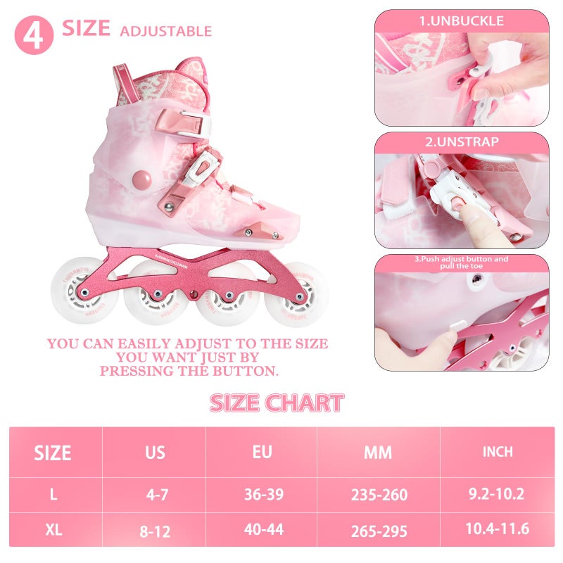 TUOSAMTIN Inline Skates for Women Adult and Girls, Outdoor Indoor Inline Skates with Adjustable Sizing (XL(8-12US)) - Image 2
