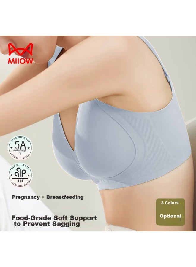 MIIOW Maoren Maternity Bra For Women, 5a Antibacterial Nursing Bra, Postpartum Breastfeeding Bra, Front-opening, Push-up, Blue, 75c - Image 1