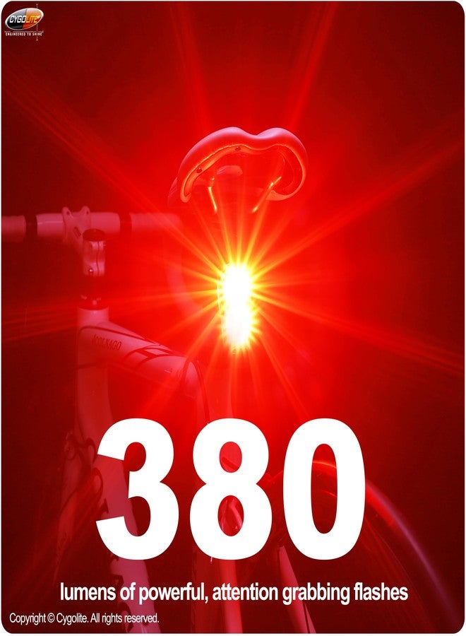 Cygolite Hypershot 380 Lumen Bicycle Taillight - 7 Night & Daytime Modes- User Adjustable Flash Speeds- Sleek and Compact Design- IP64 Water Resistant- USB-C Rechargeable-Great for Busy Roads - Image 2
