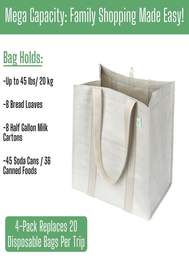 VENO 4 Pack Reusable Grocery Bags, Heavy-Duty Shopping Bags with Handles, Bags for Shopping Cart with Hard Bottom to Stand Upright, Foldable, Multi-Purpose, Sustainable (Beige, 4 Pack) - Image 5