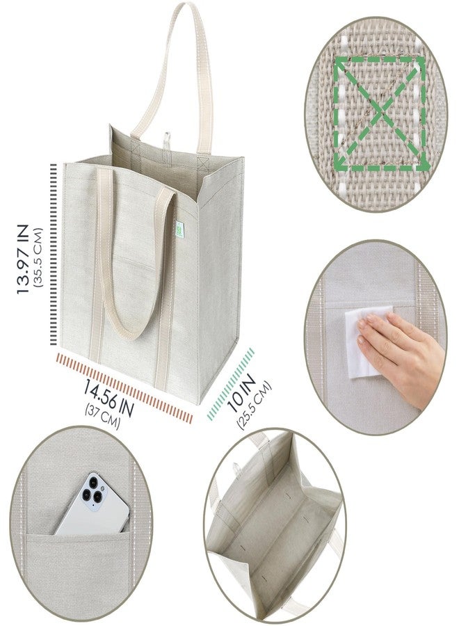 VENO 4 Pack Reusable Grocery Bags, Heavy-Duty Shopping Bags with Handles, Bags for Shopping Cart with Hard Bottom to Stand Upright, Foldable, Multi-Purpose, Sustainable (Beige, 4 Pack) - Image 2