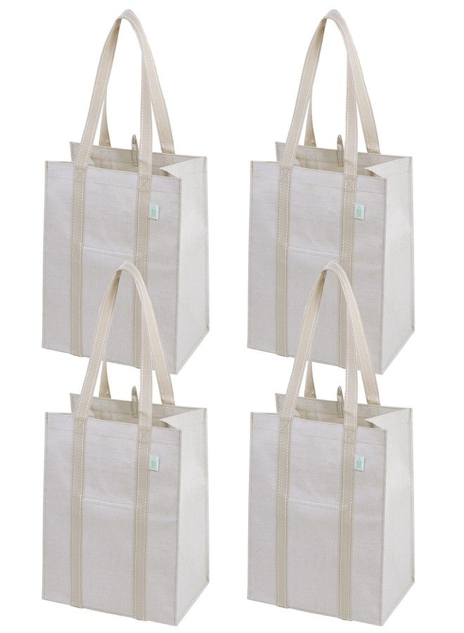 VENO 4 Pack Reusable Grocery Bags, Heavy-Duty Shopping Bags with Handles, Bags for Shopping Cart with Hard Bottom to Stand Upright, Foldable, Multi-Purpose, Sustainable (Beige, 4 Pack) - Image 1