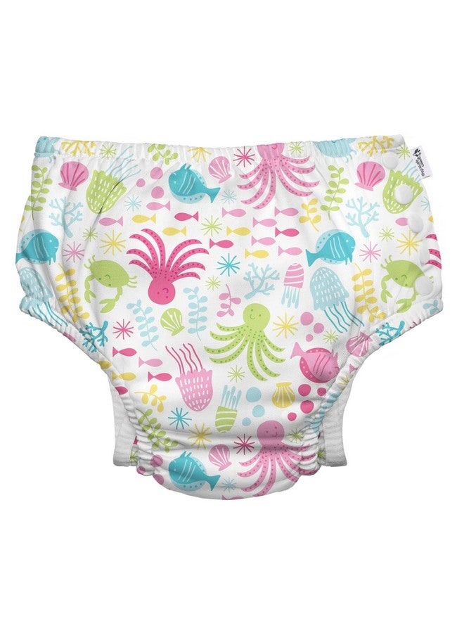 جرين سبراوتس أنا ألعب. من جرين سبراوتس، حفاضات سباحة إيكو سناب قابلة لإعادة الاستخدام مع أربطة، عامل حماية من الأشعة فوق البنفسجية 50، تصميم حاصل على براءة اختراع، معتمدة من معيار OEKO-TEX 100 - وايت سي بالز، 18 شهرًا