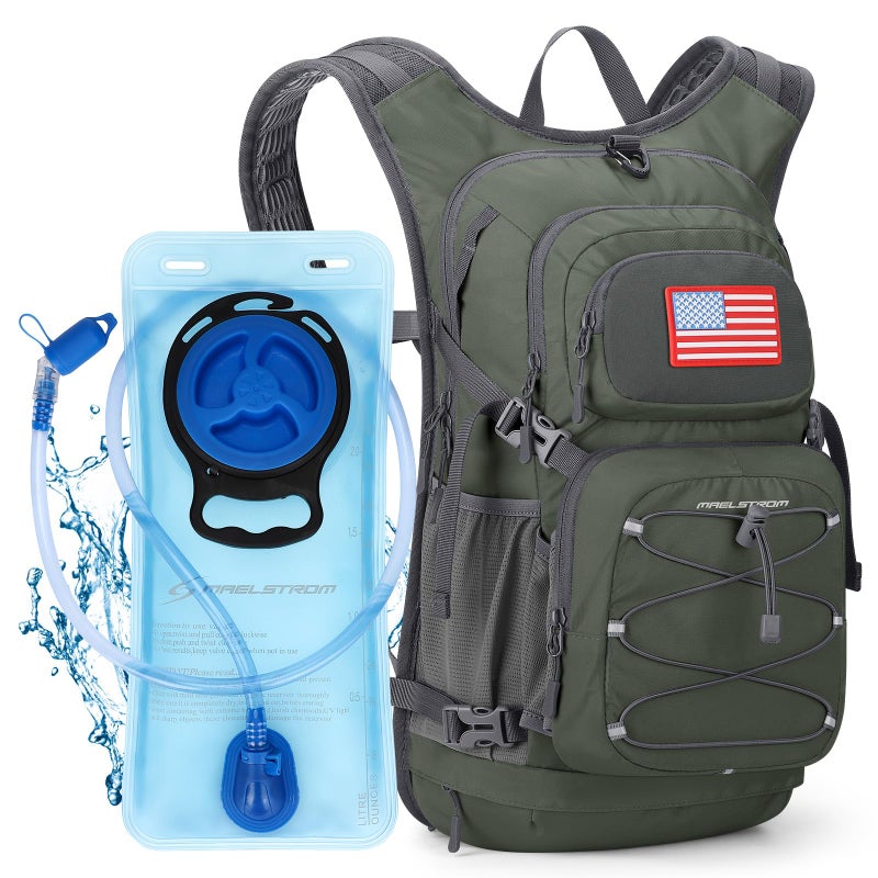 Maelstrom Hydration Hiking Backpack with 2L/3L Water Bladder, High Flow Bite Valve Camping Daypack Lightweight (3.Olive Green, 2L Bladder) - Image 1