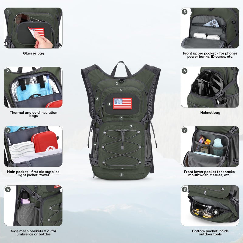Maelstrom Hydration Hiking Backpack with 2L/3L Water Bladder, High Flow Bite Valve Camping Daypack Lightweight (3.Olive Green, 2L Bladder) - Image 4