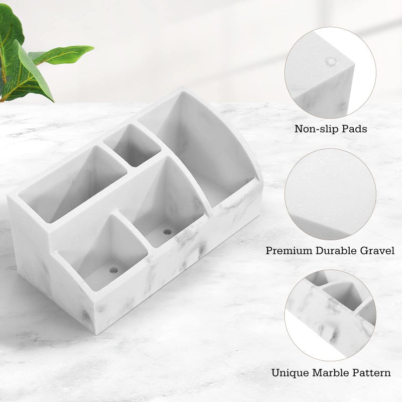 Luxspire Luxspire Bathroom Counter Organizer, Toothbrush Holder for Bathroom 5 Slot, Large Bathroom Countertop Organizer Storage Marble Bathroom Accessories for Toothbrush Toothpaste, Gravel White  - Image 3