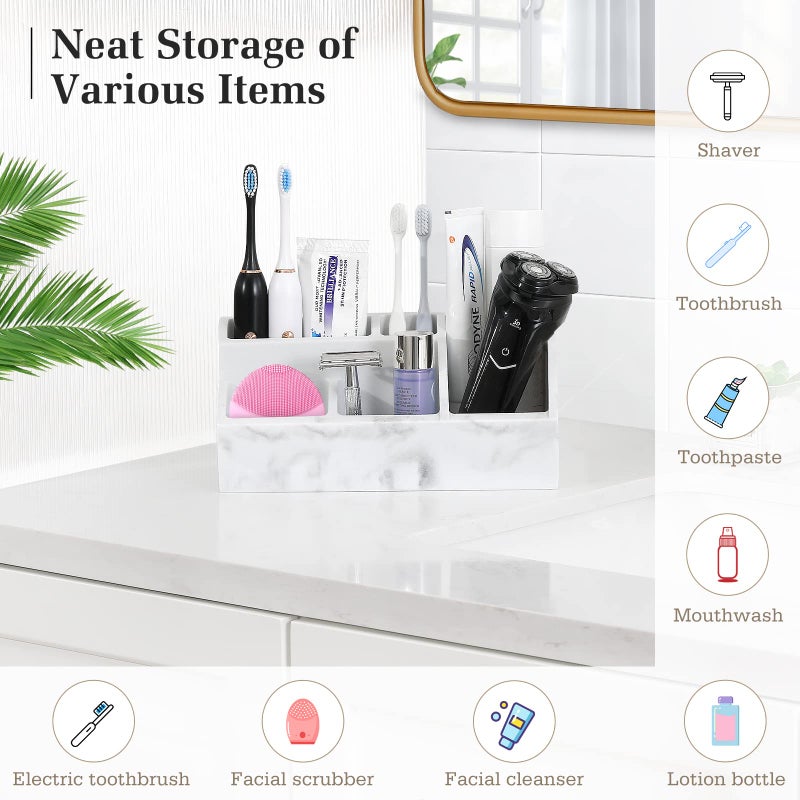 Luxspire Luxspire Bathroom Counter Organizer, Toothbrush Holder for Bathroom 5 Slot, Large Bathroom Countertop Organizer Storage Marble Bathroom Accessories for Toothbrush Toothpaste, Gravel White  - Image 2