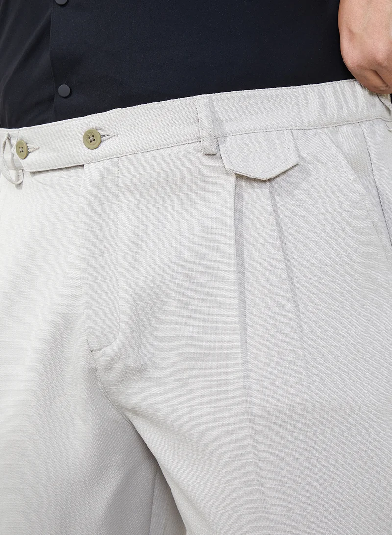 Instafab Plus Instafab Plus Men's Saltbox Beige Tailored Linen-Blend Trousers For Casual Wear | Mid-Rise | Regular Fit | Button Closure | Plus Size Trousers Crafted With Comfort Fit For Everyday Wear