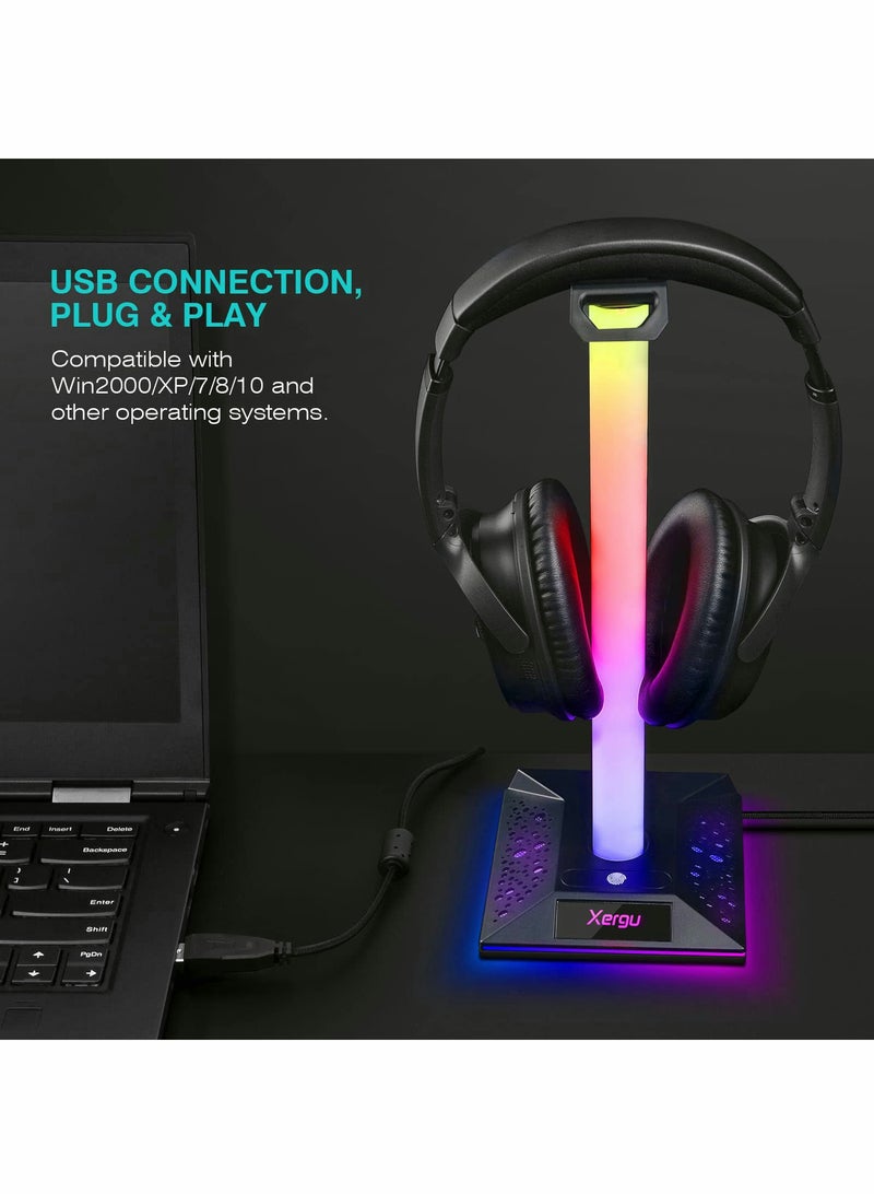 RGB Gaming Headphone Stand with 3.5mm AUX and 2 USB Ports, Perfect Headset Holder for Gamers and Desktop Accessories - Image 2
