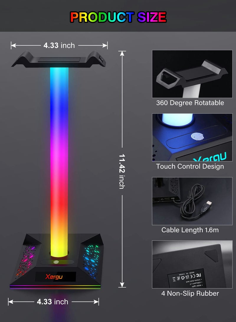 RGB Gaming Headphone Stand with 3.5mm AUX and 2 USB Ports, Perfect Headset Holder for Gamers and Desktop Accessories - Image 5