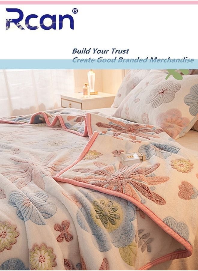 Rcan - Bedding Soft Cartoon Print Plush Blanket Double Layer Thick Warm Wool Reversible Throw Air Conditioned Rooms Sofa Blanket Multifunctional Suitable for Bed Sofa Office and Travel All Seasons 59*78.7 In - Image 1