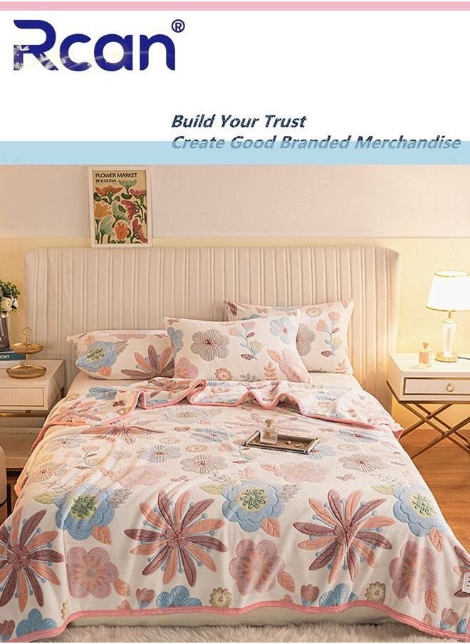 Rcan - Bedding Soft Cartoon Print Plush Blanket Double Layer Thick Warm Wool Reversible Throw Air Conditioned Rooms Sofa Blanket Multifunctional Suitable for Bed Sofa Office and Travel All Seasons 59*78.7 In - Image 1