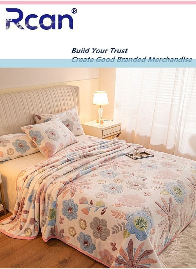 Rcan - Bedding Soft Cartoon Print Plush Blanket Double Layer Thick Warm Wool Reversible Throw Air Conditioned Rooms Sofa Blanket Multifunctional Suitable for Bed Sofa Office and Travel All Seasons 59*78.7 In - Image 1