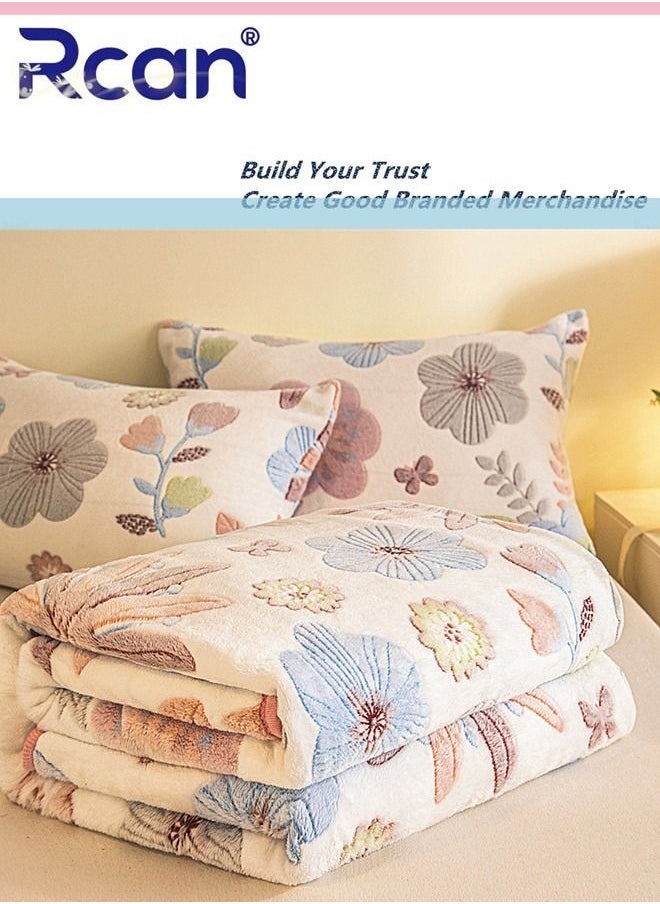 Rcan - Bedding Soft Cartoon Print Plush Blanket Double Layer Thick Warm Wool Reversible Throw Air Conditioned Rooms Sofa Blanket Multifunctional Suitable for Bed Sofa Office and Travel All Seasons 59*78.7 In - Image 1