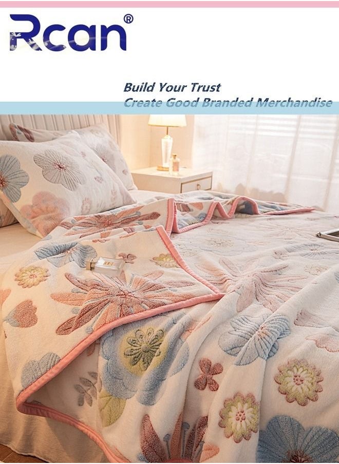 Rcan - Bedding Soft Cartoon Print Plush Blanket Double Layer Thick Warm Wool Reversible Throw Air Conditioned Rooms Sofa Blanket Multifunctional Suitable for Bed Sofa Office and Travel All Seasons 59*78.7 In - Image 1