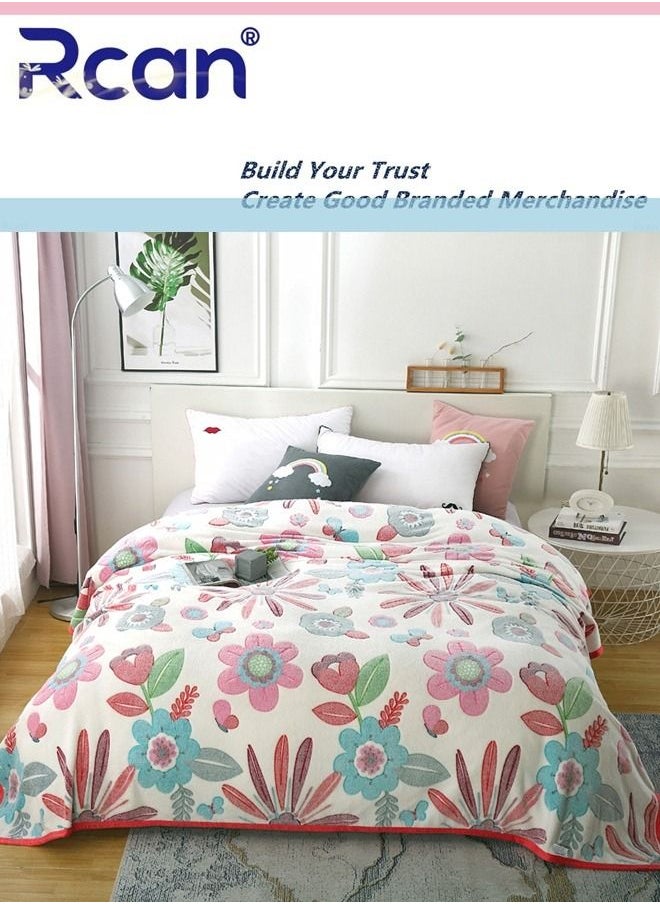Rcan - Bedding Soft Cartoon Print Plush Blanket Double Layer Thick Warm Wool Reversible Throw Air Conditioned Rooms Sofa Blanket Multifunctional Suitable for Bed Sofa Office and Travel All Seasons 59*78.7 In - Image 1