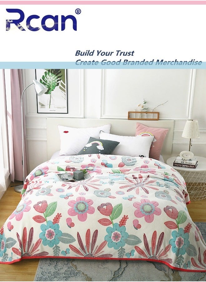 Rcan - Bedding Soft Cartoon Print Plush Blanket Double Layer Thick Warm Wool Reversible Throw Air Conditioned Rooms Sofa Blanket Multifunctional Suitable for Bed Sofa Office and Travel All Seasons 59*78.7 In - Image 1