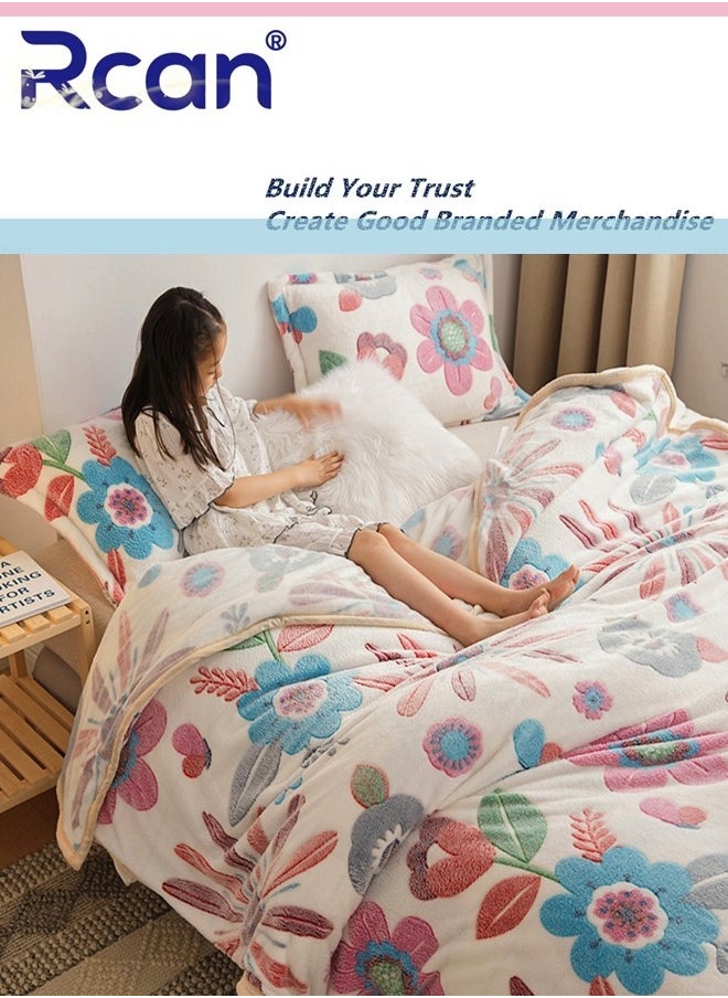 Rcan - Bedding Soft Cartoon Print Plush Blanket Double Layer Thick Warm Wool Reversible Throw Air Conditioned Rooms Sofa Blanket Multifunctional Suitable for Bed Sofa Office and Travel All Seasons 59*78.7 In - Image 1